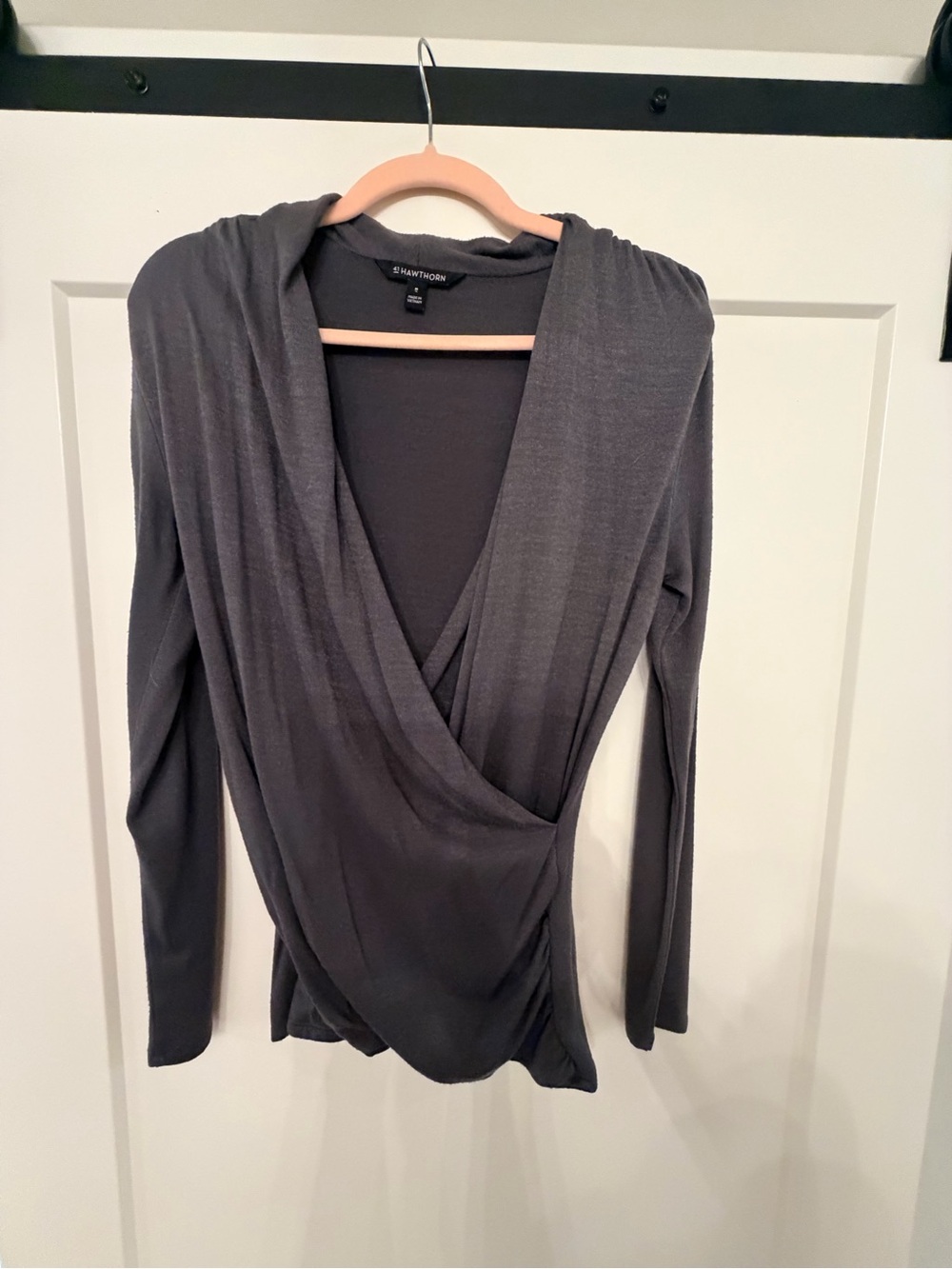 41 Hawthorn Charcoal Gray Draped Wrap Long Sleeve Top